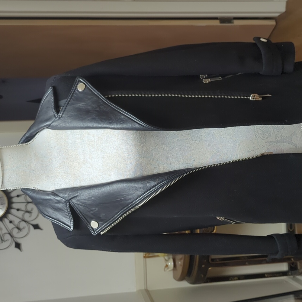 Zara Wool Blend Moto Lamb Leather Collar Coat Size XS - Picture 4 of 10